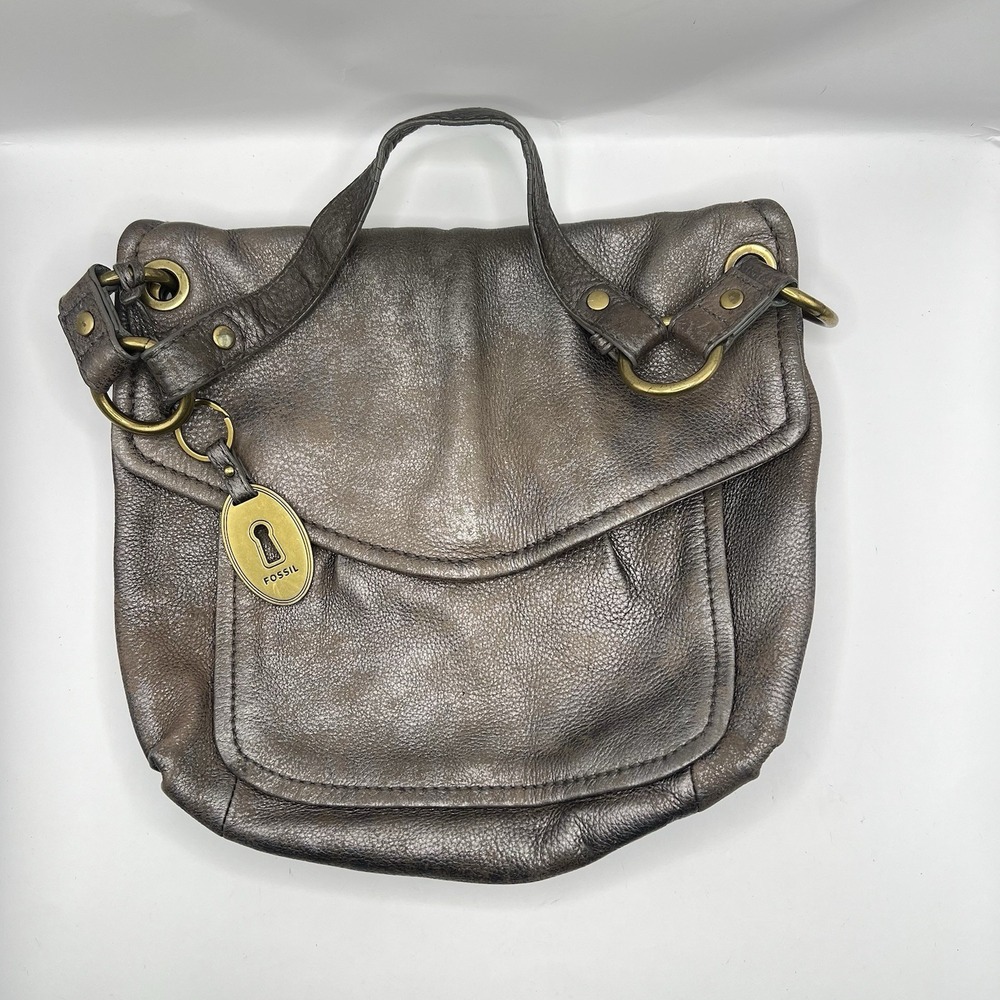 Y2K Fossil Long Live Vintage 1954 SHB505 Leather Shoulder Bag Distressed Silver